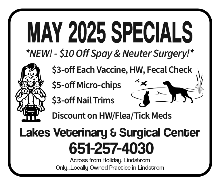 may promotions at Lakes Vet and Surgical Center in Lindstrom